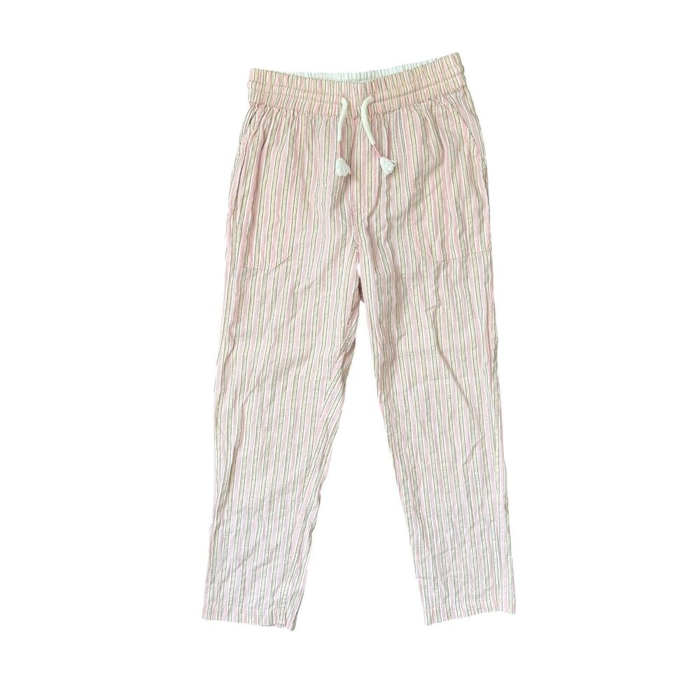 Mini Boden Striped Pink Gold Pants 100% Cotton Size 8Y Boho Seersucker Beach EUC